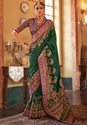 Green Poly Blend Embroidered Saree