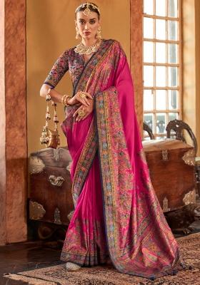 Pink Poly Blend Embroidered Saree
