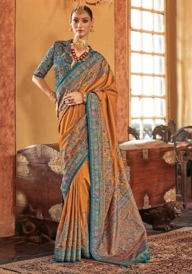 Yellow Poly Blend Embroidered Saree