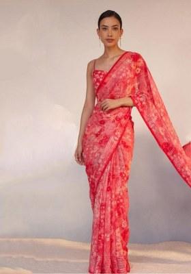 Pink Machine Georgette Saree Set