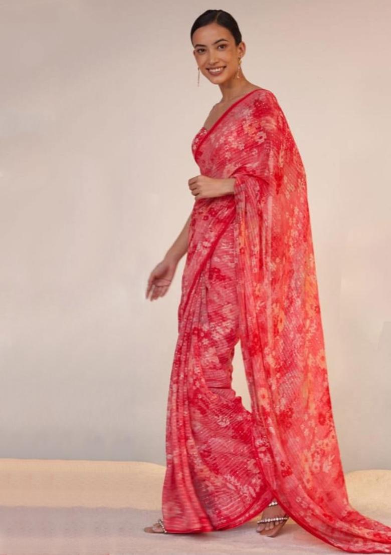 Pink Machine Georgette Saree Set