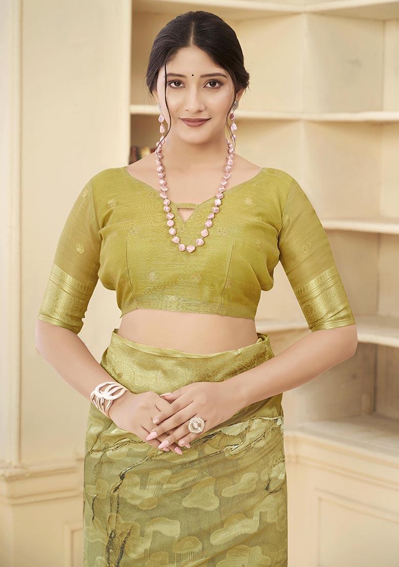 Mustard Yellow Wevon Jacquard Designer, Printed Rich Silk Saree Set