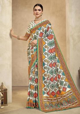 Multicolor Position Digital Foil Printed Crepe Silk Saree Set