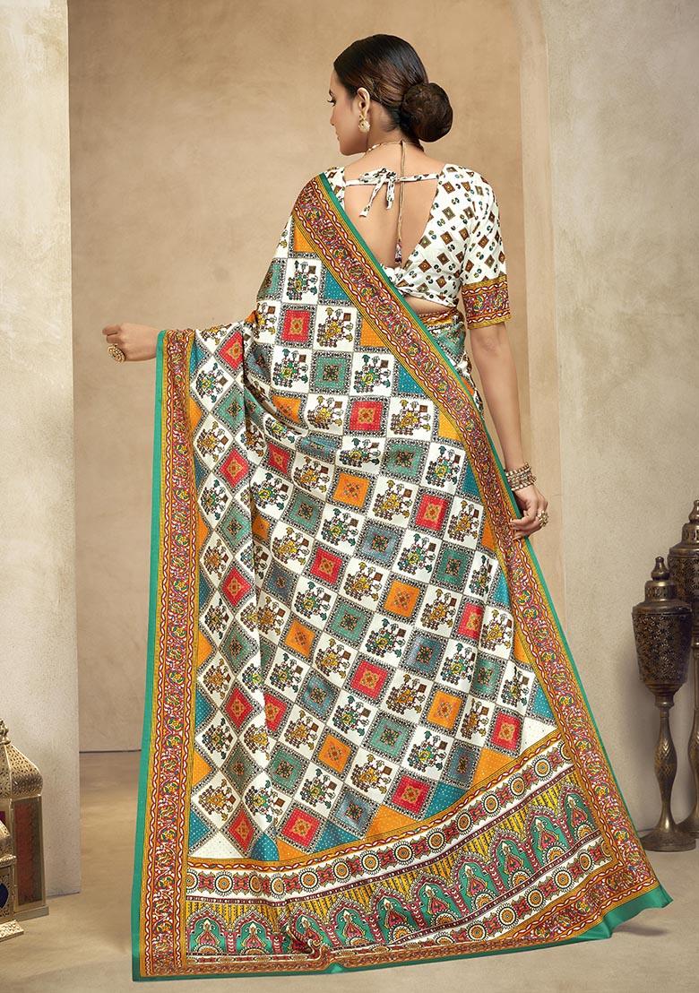 Multicolor Position Digital Foil Printed Crepe Silk Saree Set