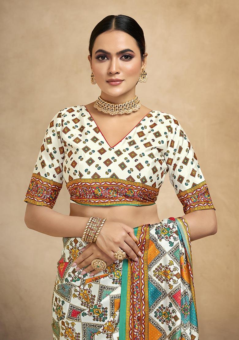 Multicolor Position Digital Foil Printed Crepe Silk Saree Set