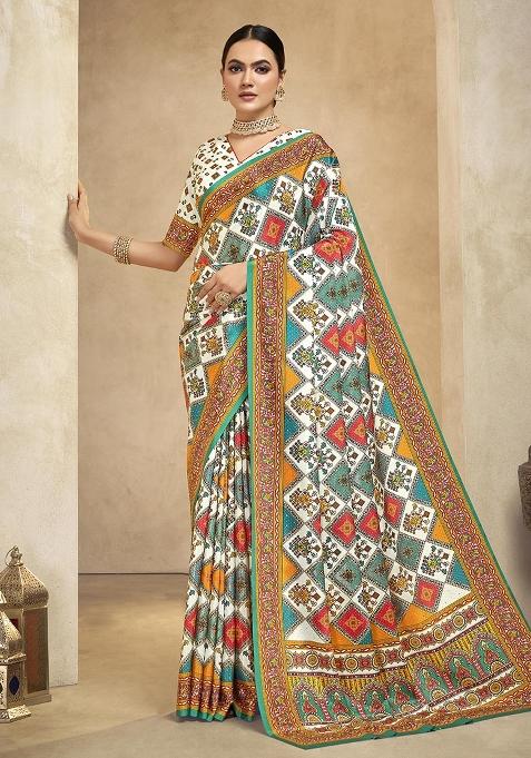 Multicolor Position Digital Foil Printed Crepe Silk Saree Set