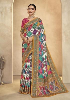 Multicolor Position Digital Foil Printed Crepe Silk Saree Set