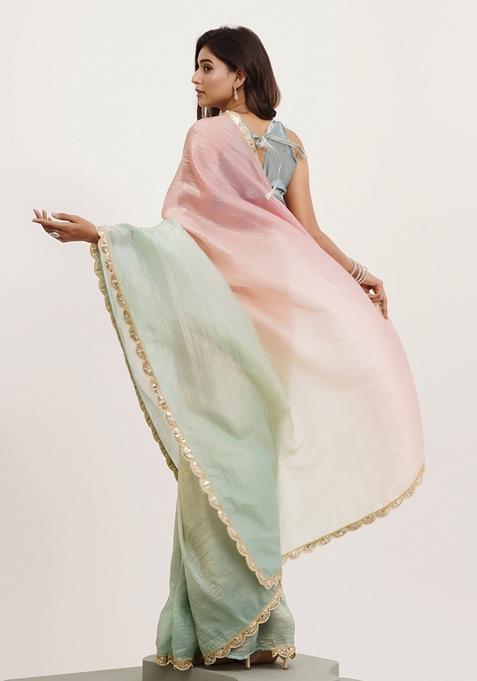 Pink Embellished Sequinned Work Tissue Saree Set