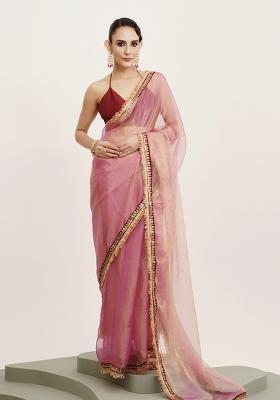 Pink Embellished Sequinned Work Tissue Saree Set