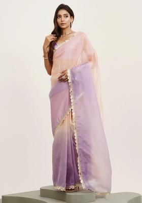 Peach Embellished Sequinned Work Tissue Saree Set