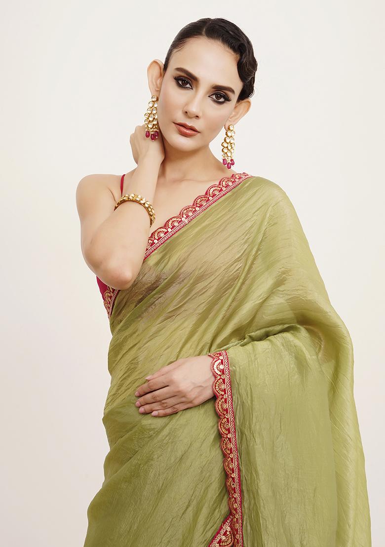 Green Embellished Sequinned Work Tissue Saree Set