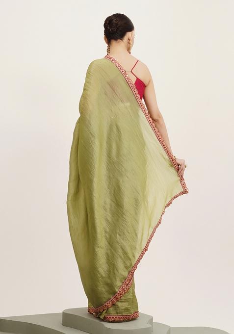 Green Embellished Sequinned Work Tissue Saree Set