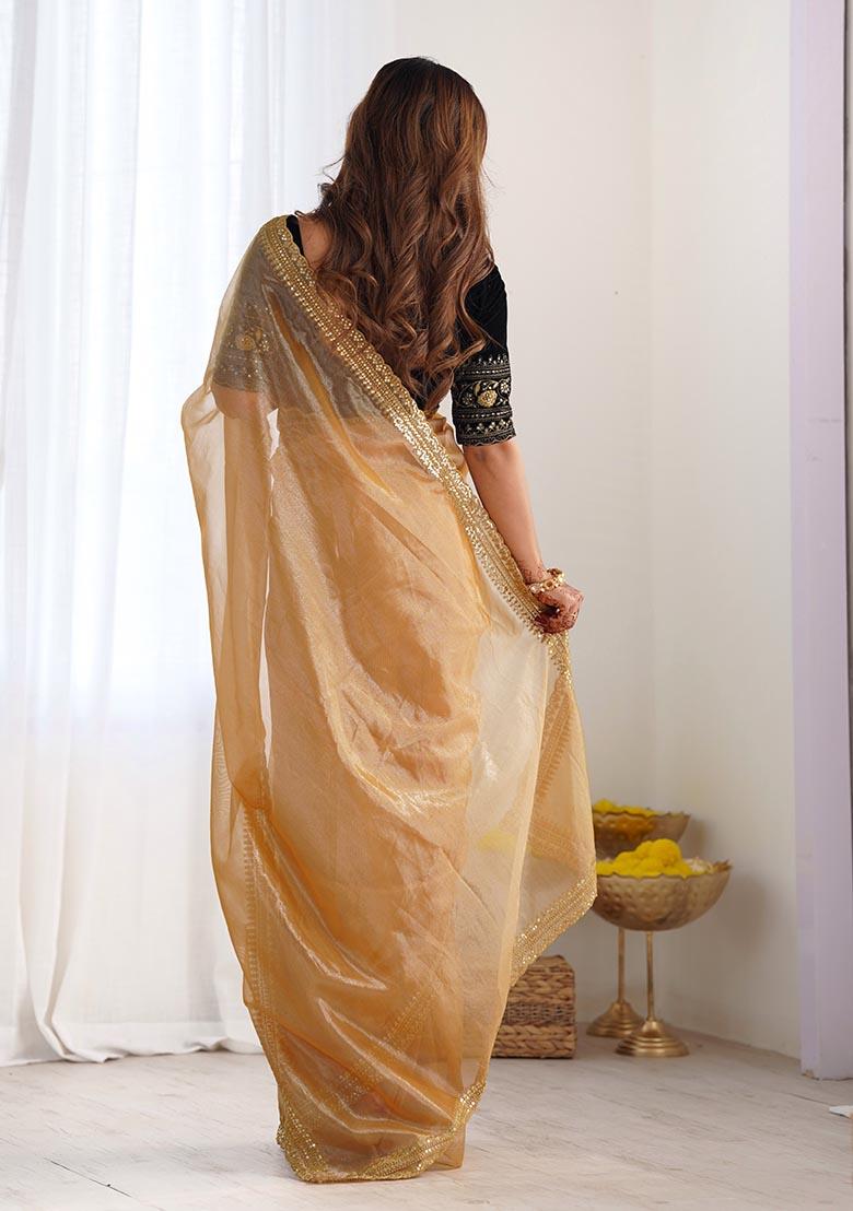 Gold Embroidered Twill Net Saree Set