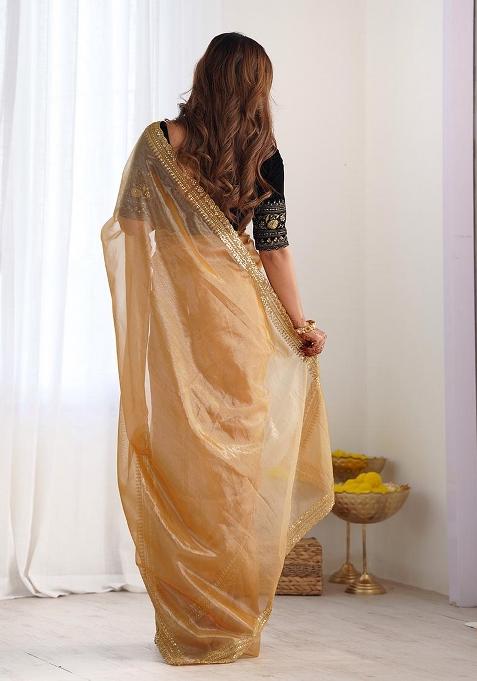 Gold Embroidered Twill Net Saree Set