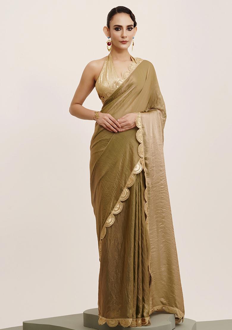 Metallic Green Embellished Sequinned Work Tissue Saree Set