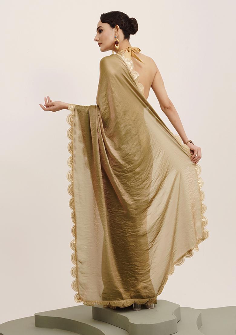 Metallic Green Embellished Sequinned Work Tissue Saree Set
