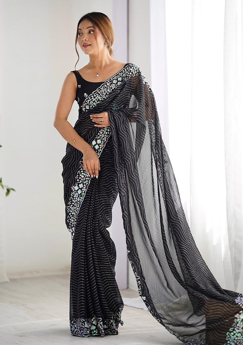 Black Embroidered Georgette Saree Set