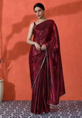 Maroon Designer Digital Printed Chinon Saree Set