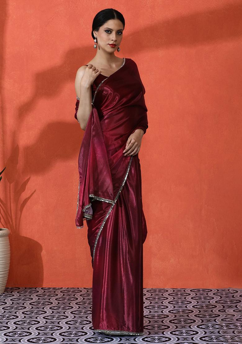 Maroon Designer Digital Printed Chinon Saree Set
