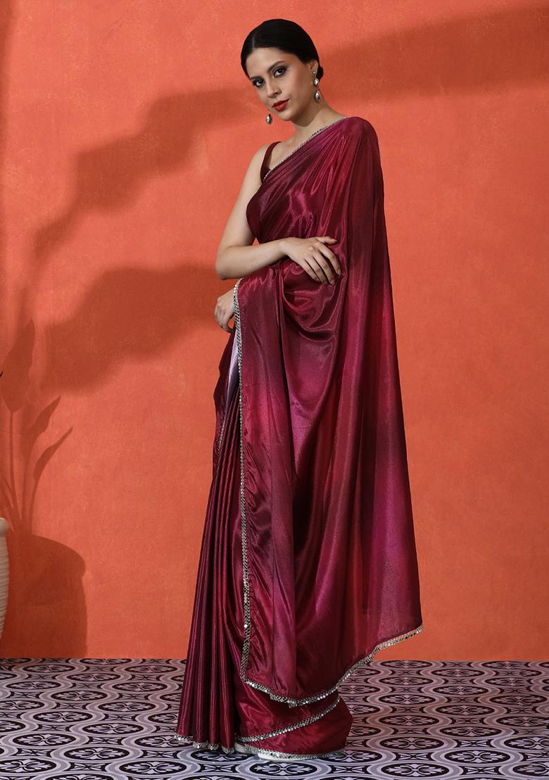 Maroon Designer Digital Printed Chinon Saree Set