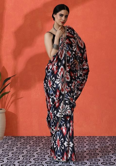 Multicolor Designer Digital Printed Chinon Saree Set