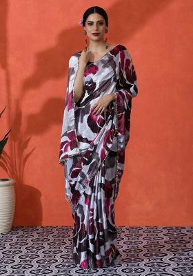 Off White Designer Digital Printed Chinon Saree Set