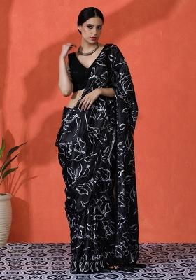 Black Designer Digital Printed Chinon Saree Set