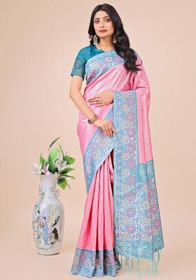 Pink Wevon Designer Lichi Silk Saree Set