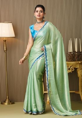 Pista Green Fancy Designer  Chiffon Saree Set