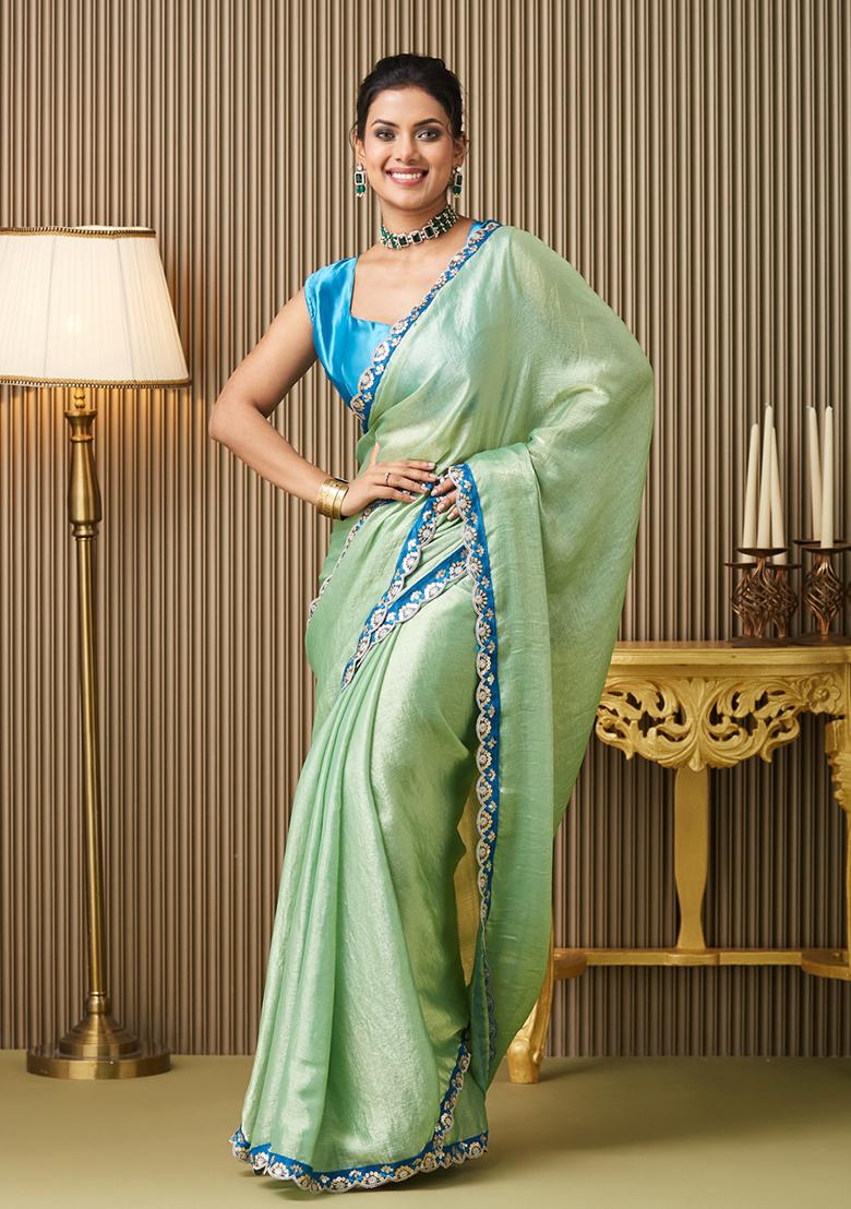 Pista Green Fancy Designer  Chiffon Saree Set