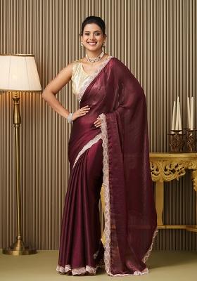 Maroon Fancy Designer  Chiffon Saree Set
