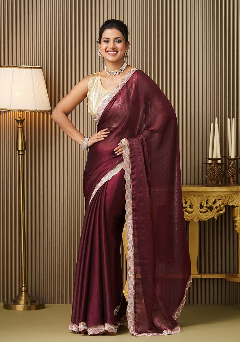 Maroon Fancy Designer  Chiffon Saree Set - Indya