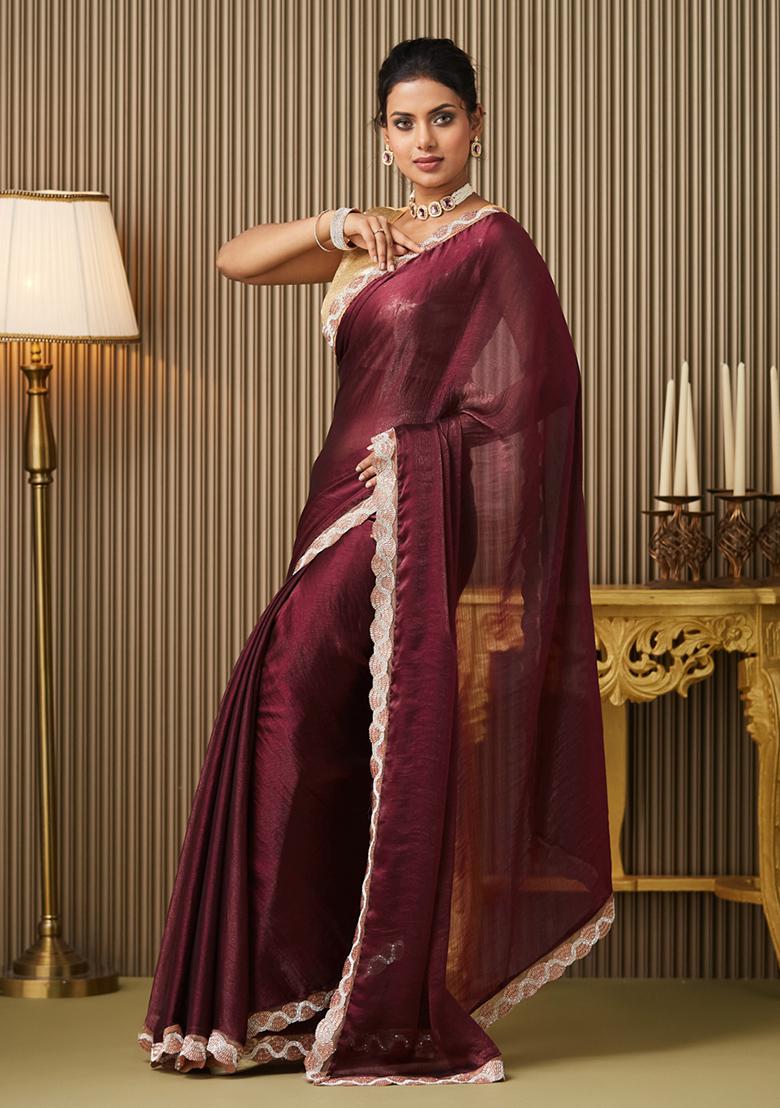 Maroon Fancy Designer  Chiffon Saree Set