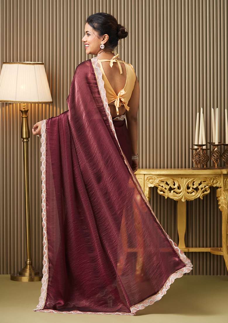 Maroon Fancy Designer  Chiffon Saree Set - Indya