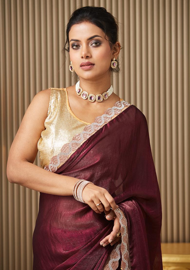 Maroon Fancy Designer  Chiffon Saree Set