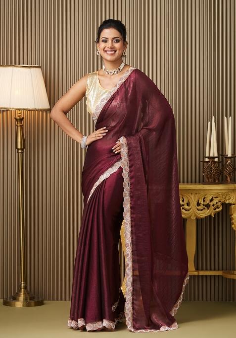 Maroon Fancy Designer  Chiffon Saree Set