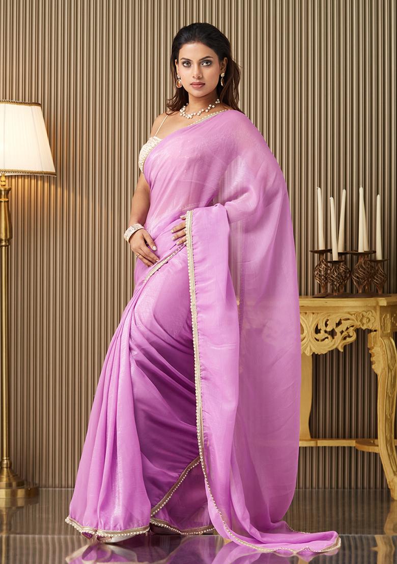 Lavender Fancy Designer  Chiffon Saree Set