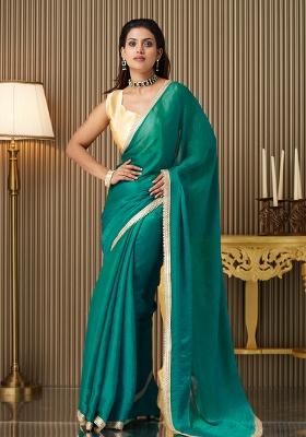 Rama Green Fancy Designer  Chiffon Saree Set