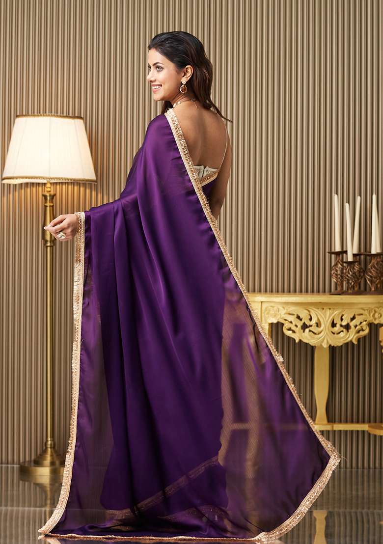 Purple Fancy Designer  Satin Saree Set - Indya
