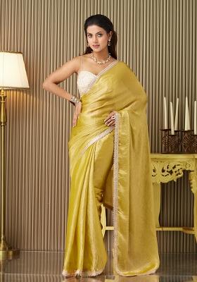 Gold Fancy Designer  Chiffon Saree Set