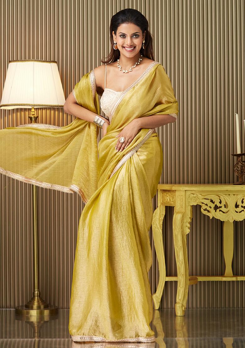 Gold Fancy Designer  Chiffon Saree Set