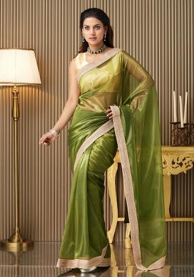 Green Fancy Designer  Net Saree Set