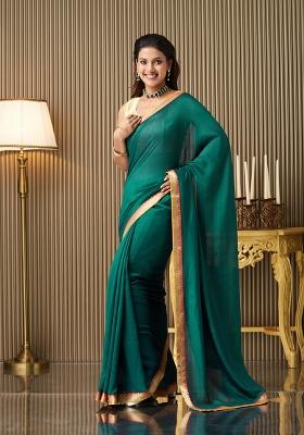 Rama Green Fancy Designer  Silk Saree Set