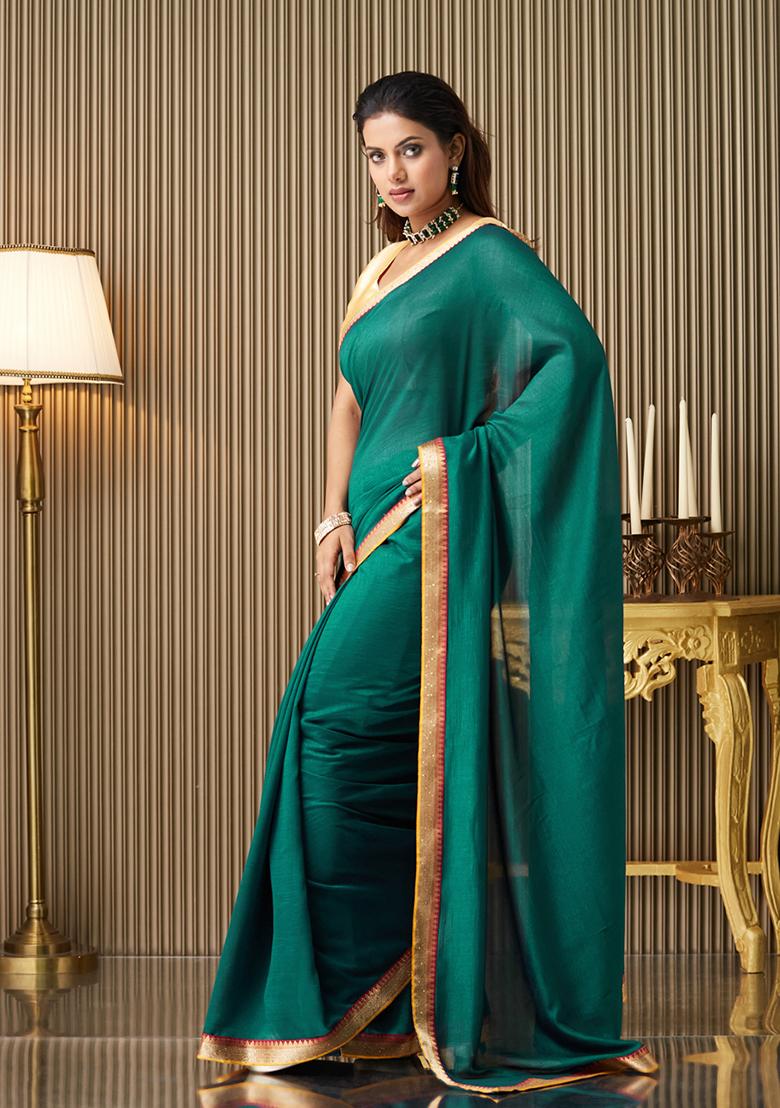 Rama Green Fancy Designer  Silk Saree Set