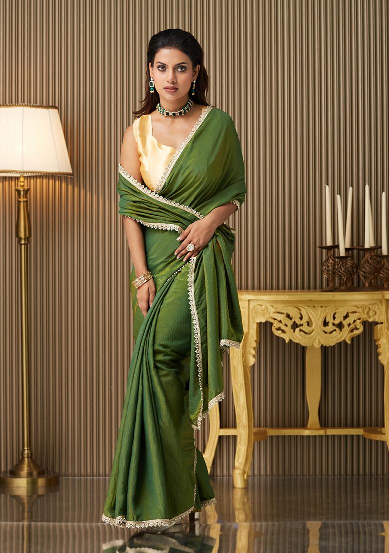 Mehandi Green Fancy Designer  Silk Saree Set