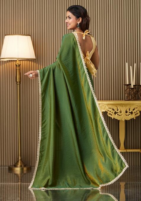Mehandi Green Fancy Designer Silk Saree Set