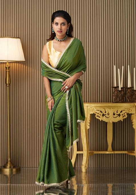 Mehandi Green Fancy Designer Silk Saree Set