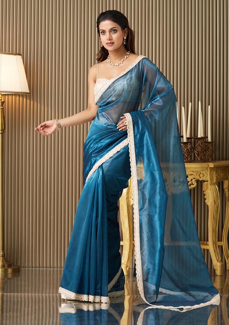Blue Fancy Designer  Organza Saree Set