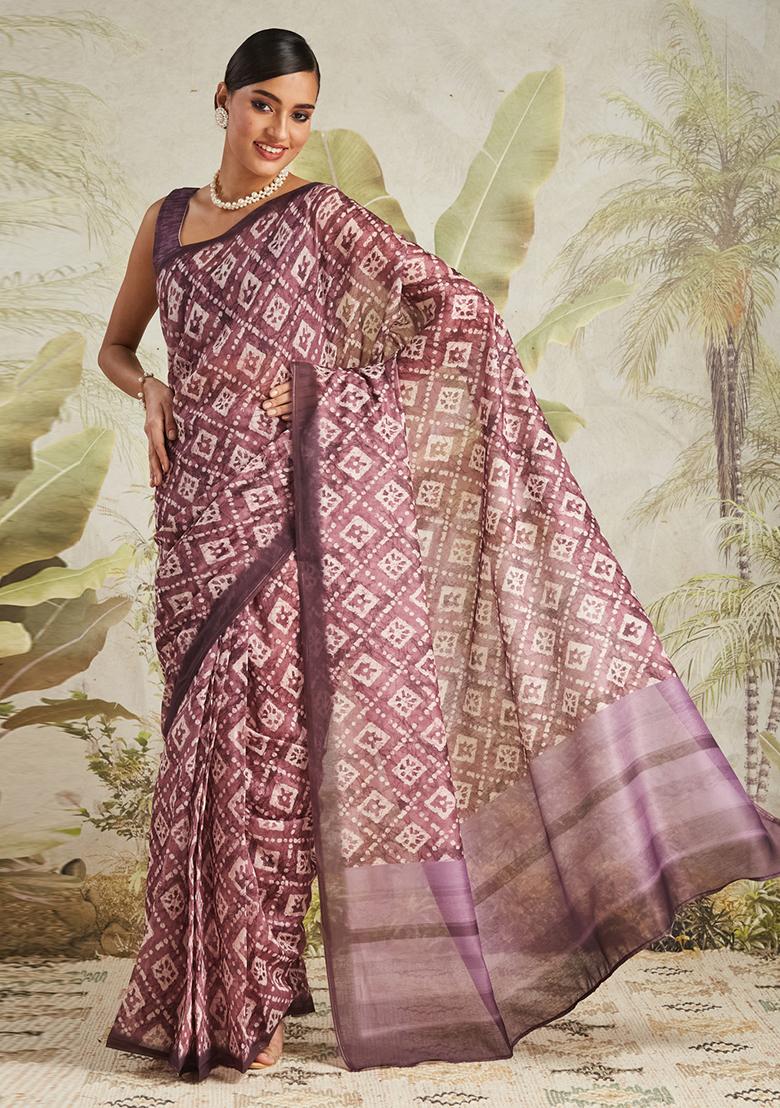 Wine Designer Digital Printed Chanderi Cotton Pre Stitched Saree