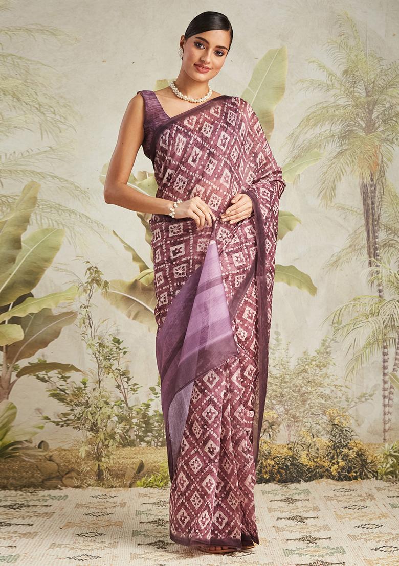 Wine Designer Digital Printed Chanderi Cotton Pre Stitched Saree